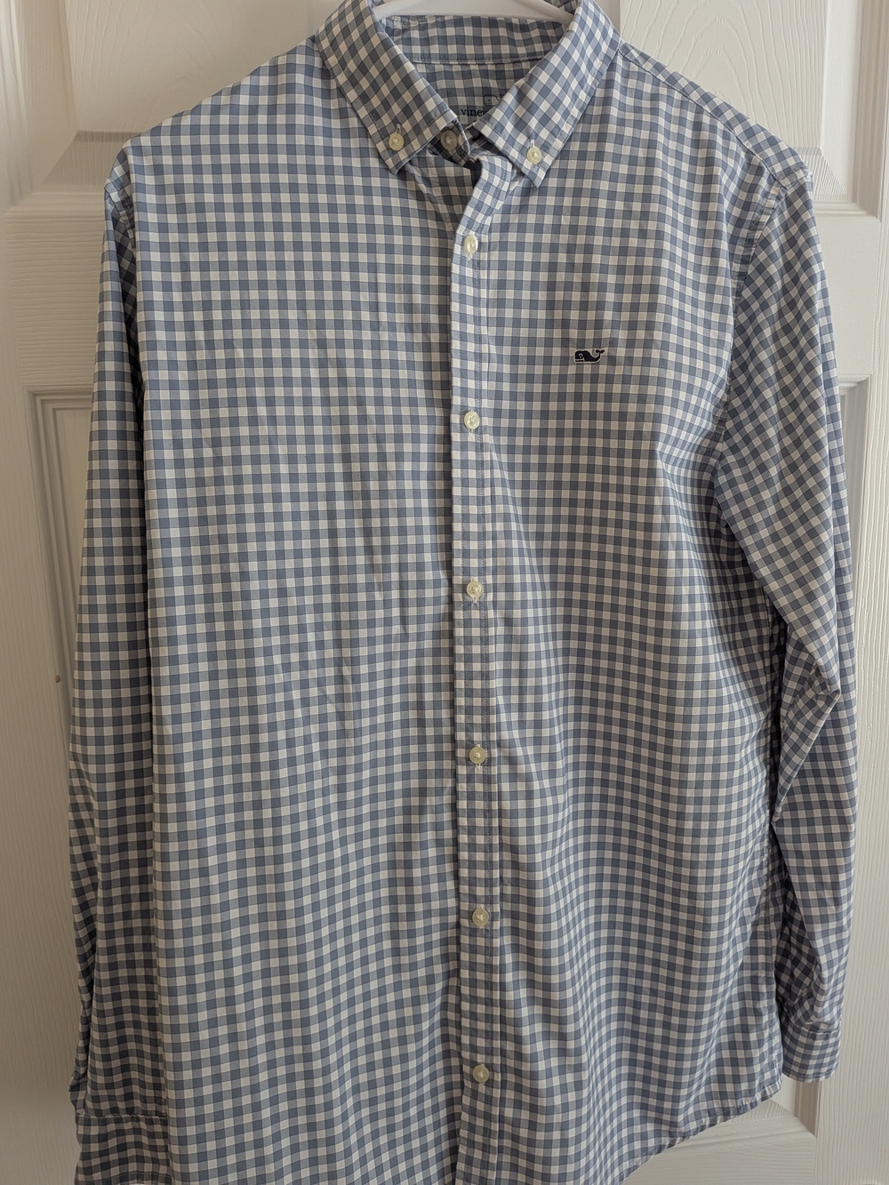 Vineyard Vines Boy’s Light Blue and White Gingham Button-Down Shirt, Performance